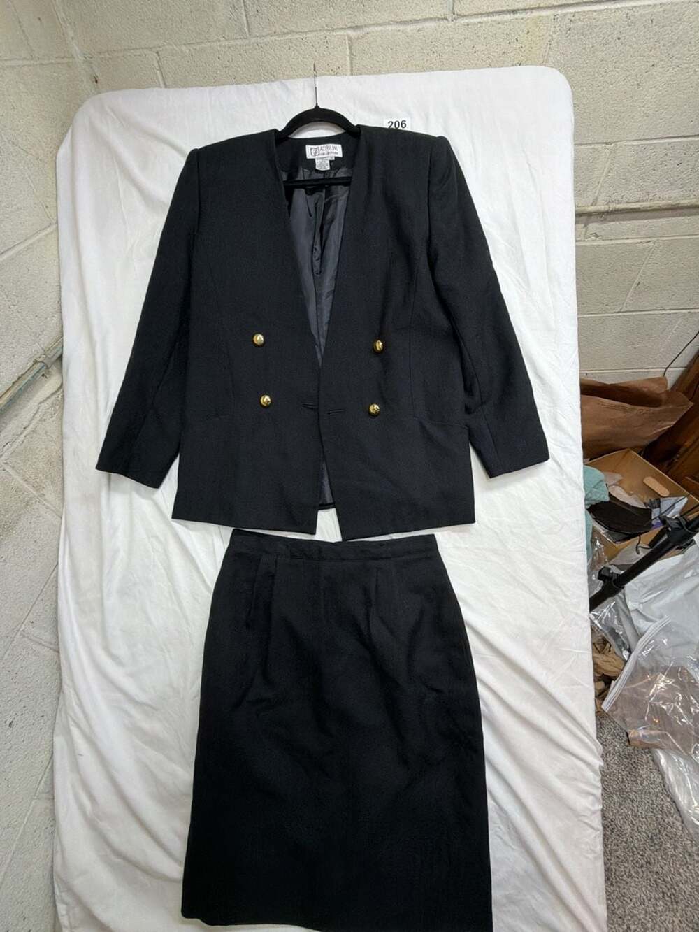 Atrium Collection Vintage Black Double Breasted Blazer & Skirt Suit Set Size 12